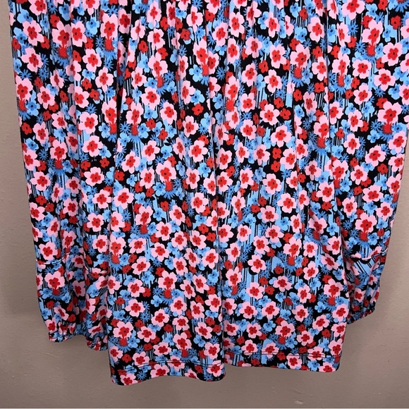 Small Pop Sugar Colorful Peasant Top Blue Pink Red Floral Square Neckline - Picture 9 of 12